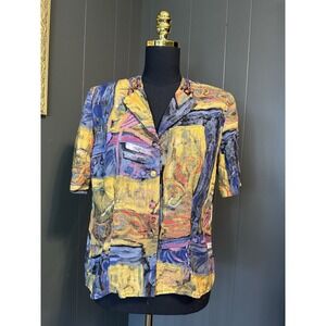 In Group LTD Vintage Artsy Colorful Short Sleeve Button Up Blouse 10